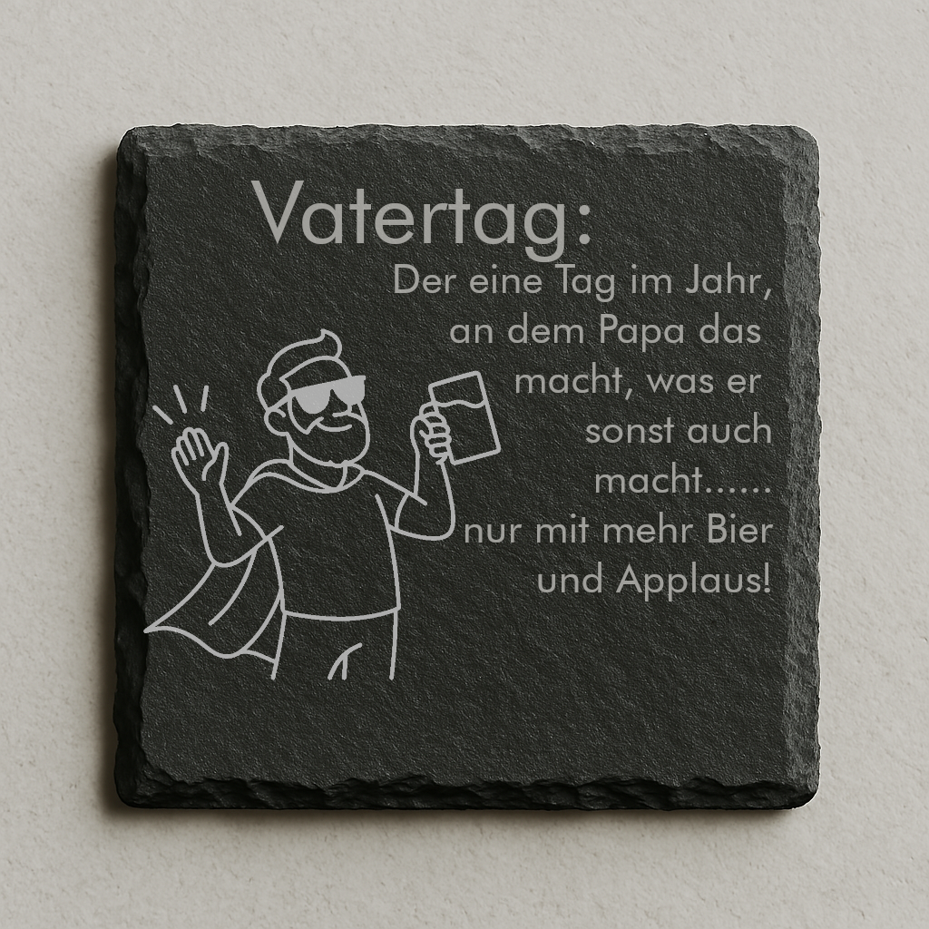 Personalisierbarer Schieferuntersetzer: Mit Bier und Aplaus! Schieferuntersetzer zum Vatertag